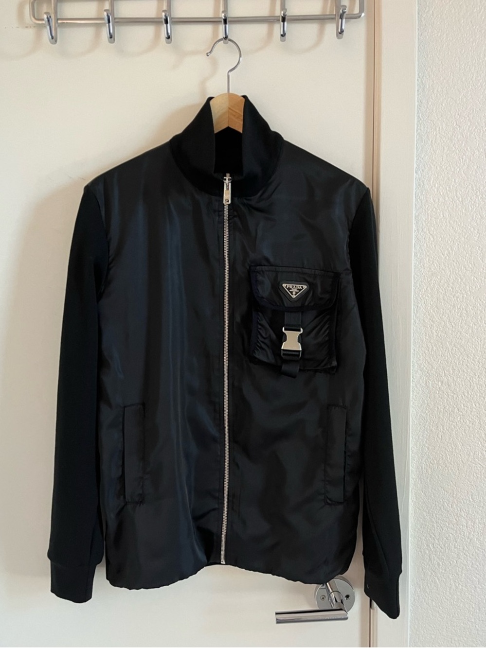 Prada Black Nylon Backpack Front with Silver Hardware